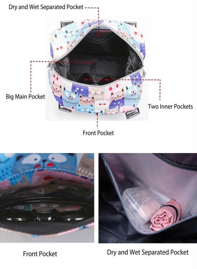 NWLR Travel Duffle Bag Weekender Overnight Bag Gym Tote with Dry and Wet Separated Pocket for Women Girls Shoulder Workout Duffel Bag Water Resistant (cute cats) - Image 4